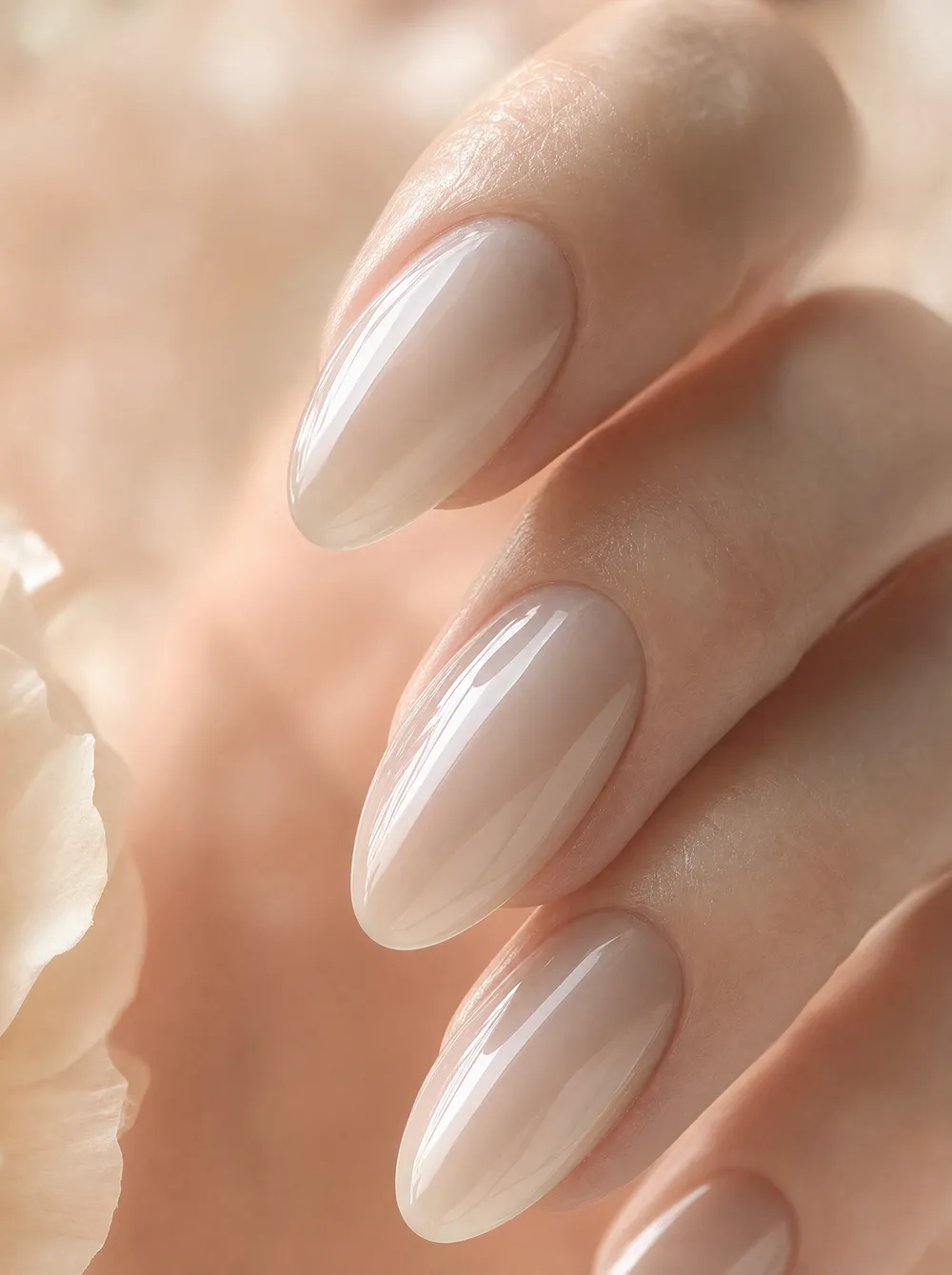 Manicure glazed bianco latte, effetto lucido e luminoso
