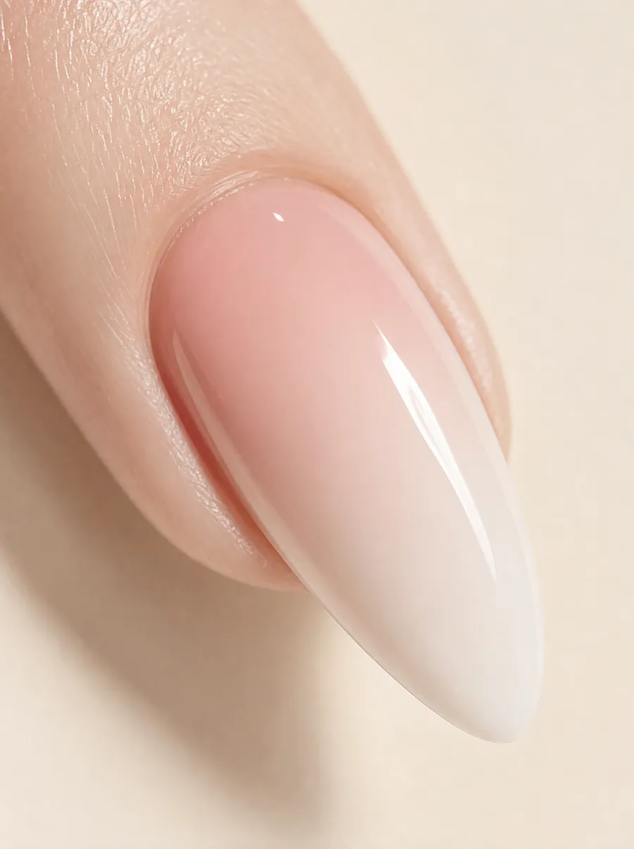 Unghia con ombré blush verso bianco latte